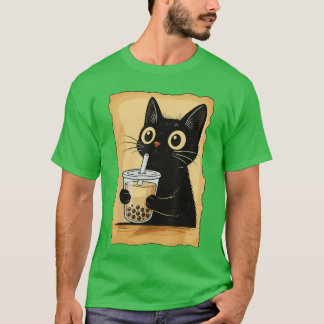 Kawaii Cat Driking Bubbleea Cute Anime Kitty Slice T-shirt