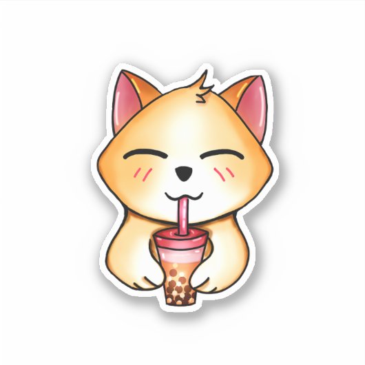 kawaii cat drink Boba Milk tea Sticker (Voorkant)