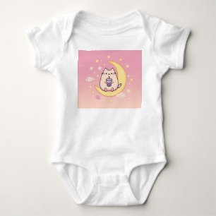 Kawaii Cat Drink Bubble Tea op Crescent Moon Romper