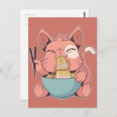 Kawaii Cat Eating Ramen Briefkaart (Voorkant / Achterkant)