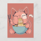 Kawaii Cat Eating Ramen Briefkaart (Voorkant)