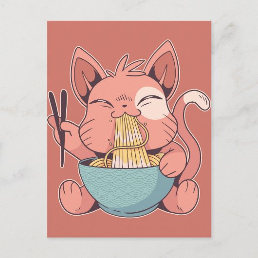 Kawaii Cat Eating Ramen Briefkaart (Voorkant)