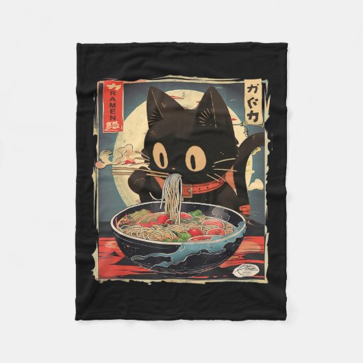 Kawaii Cat Eating Ramen Noodles Anime Gift Meisjes Fleece Deken (Voorkant)
