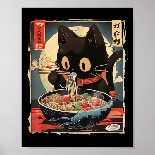 Kawaii Cat Eating Ramen Noodles Anime Gift Meisjes Poster (Voorkant)