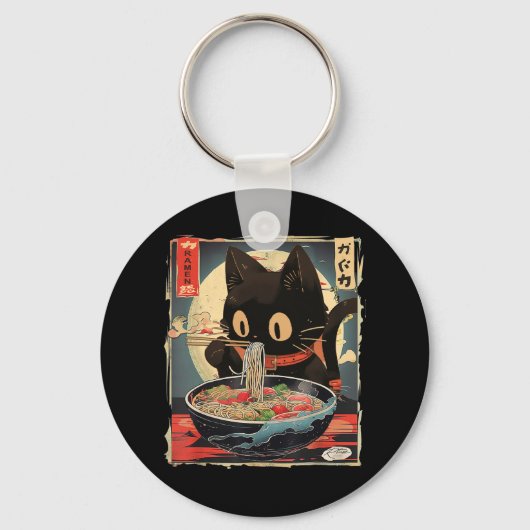 Kawaii Cat Eating Ramen Noodles Anime Gift Meisjes Sleutelhanger (Voorkant)