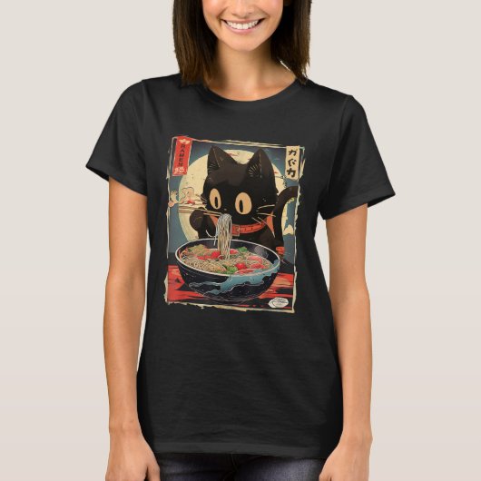 Kawaii Cat Eating Ramen Noodles Anime Gift Meisjes T-shirt (Voorkant)