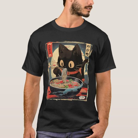 Kawaii Cat Eating Ramen Noodles Anime Gift Meisjes T-shirt (Voorkant)