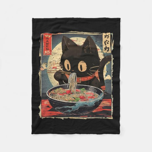 Kawaii Cat Eating Ramen Noodles  Japans M Fleece Deken (Voorkant)