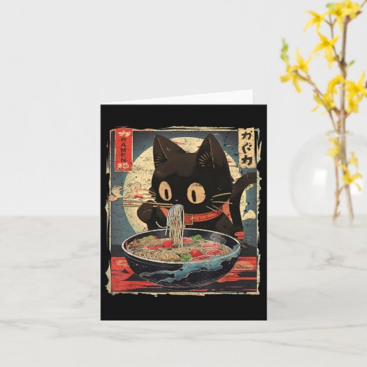 Kawaii Cat Eating Ramen Noodles  Japans M Kaart (Gele Bloem)