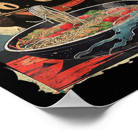 Kawaii Cat Eating Ramen Noodles  Japans M Poster (Hoek)