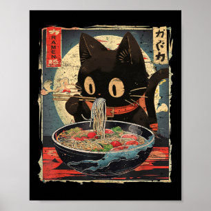Kawaii Cat Eating Ramen Noodles Japans M Poster