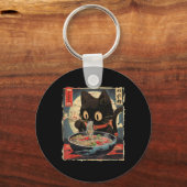 Kawaii Cat Eating Ramen Noodles  Japans M Sleutelhanger (Voorkant)