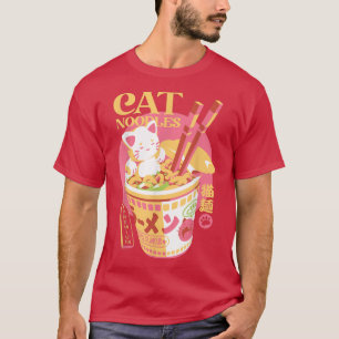 Kawaii Cat Eating Ramen Noodles Japans voedseldier T-shirt