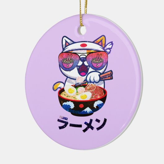 Kawaii Cat Eating Ramen Noodles Keramisch Ornament (Links)