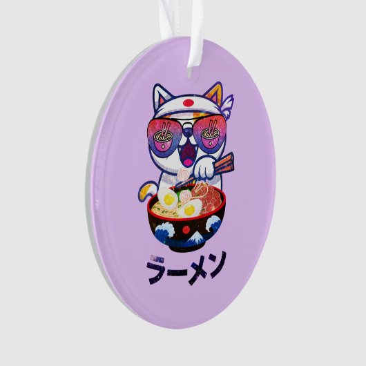 Kawaii Cat Eating Ramen Noodles Ornament (voorkant)