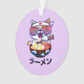 Kawaii Cat Eating Ramen Noodles Ornament (voorkant)