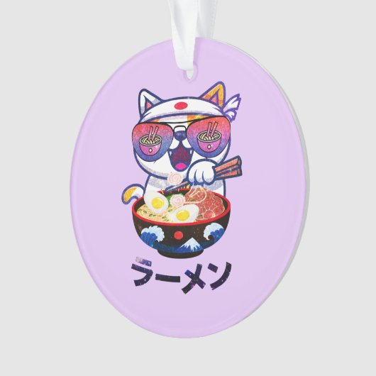 Kawaii Cat Eating Ramen Noodles Ornament (voorkant)
