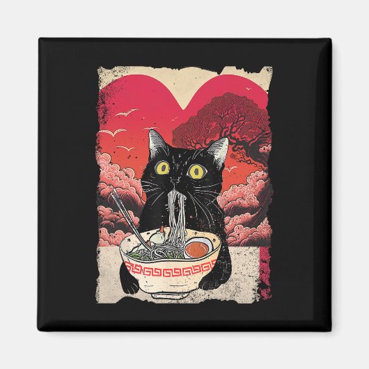 Kawaii Cat Eating Ramen Noodles Ramen Is My Valent Magneet (Voorkant)