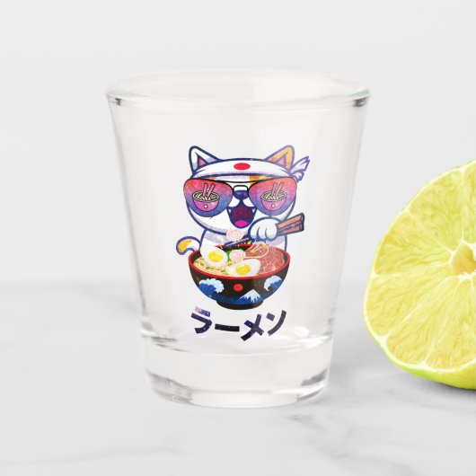 Kawaii Cat Eating Ramen Noodles Shot Glas (Voorkant)