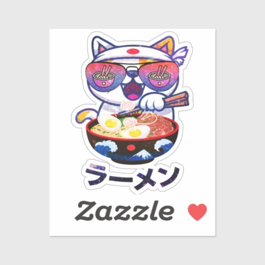 Kawaii Cat Eating Ramen Noodles Sticker (Vel)