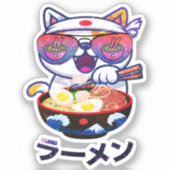 Kawaii Cat Eating Ramen Noodles Sticker (Voorkant)