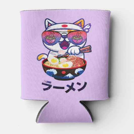 Kawaii Cat Eating Ramen – Schattigee Japanse noede Blikjeskoeler (Voorkant)