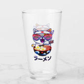 Kawaii Cat Eating Ramen – Schattigee Japanse noede Glas (Voorkant)