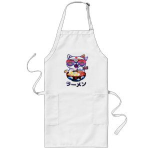 Kawaii Cat Eating Ramen – Schattigee Japanse noede Lang Schort