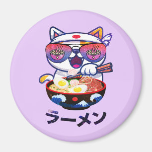 Kawaii Cat Eating Ramen – Schattigee Japanse noede Magneet