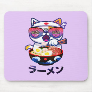 Kawaii Cat Eating Ramen – Schattigee Japanse noede Muismat