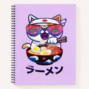 Kawaii Cat Eating Ramen – Schattigee Japanse noede Notitieboek
