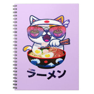 Kawaii Cat Eating Ramen – Schattigee Japanse noede Notitieboek