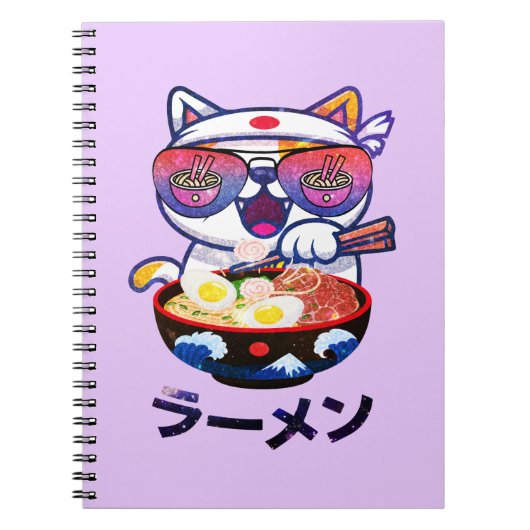Kawaii Cat Eating Ramen – Schattigee Japanse noede Notitieboek (Voorkant)