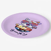 Kawaii Cat Eating Ramen – Schattigee Japanse noede Papieren Bordje (Gekanteld)