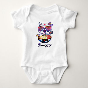 Kawaii Cat Eating Ramen – Schattigee Japanse noede Romper