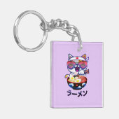 Kawaii Cat Eating Ramen – Schattigee Japanse noede Sleutelhanger (Voorkant Links)