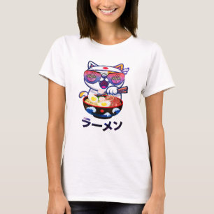 Kawaii Cat Eating Ramen – Schattigee Japanse noede T-shirt