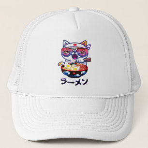 Kawaii Cat Eating Ramen – Schattigee Japanse noede Trucker Pet