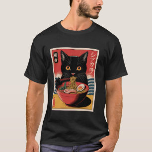 Kawaii Cat Eating Ramen Schattigee Japanse noedels T-shirt