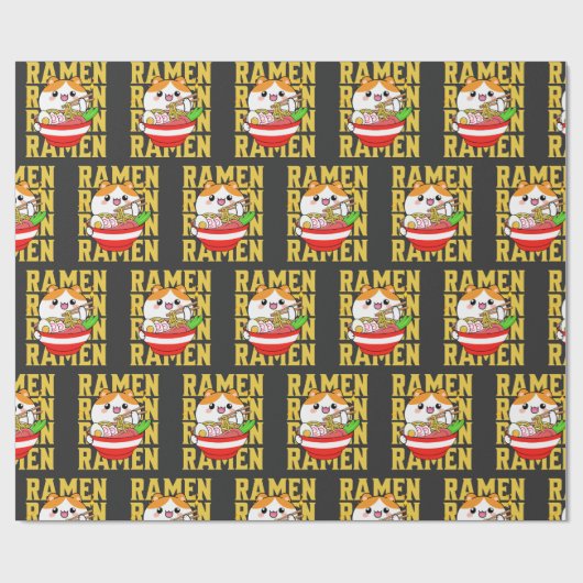 Kawaii Cat eet Ramen Cadeaupapier (Vlak)
