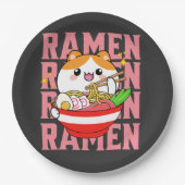 Kawaii Cat eet Ramen Papieren Bordje (Voorkant)