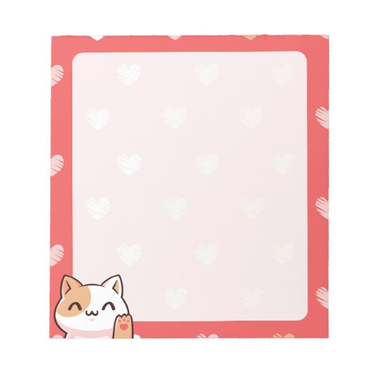 Kawaii Cat en Hearts Notitieblok (Voorkant)