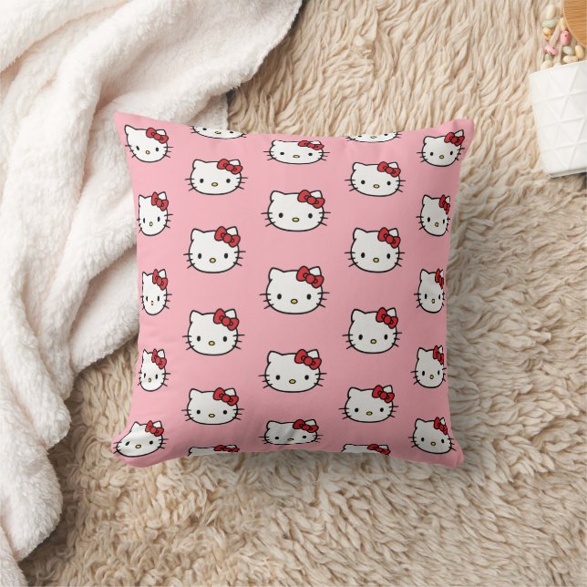 Kawaii Cat Face Pink Pattern Throw Pillow Kussen (Deken)