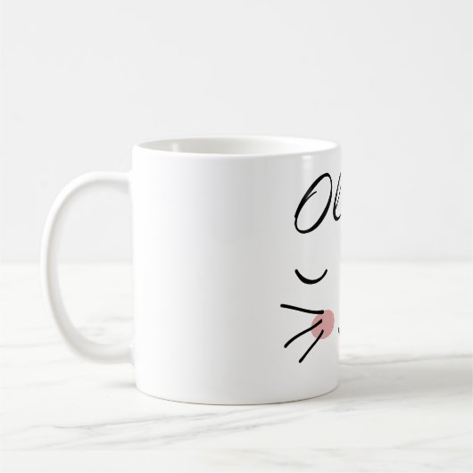 Kawaii Cat Face Sleepy Kat Aangepaste naam Mok (Links)