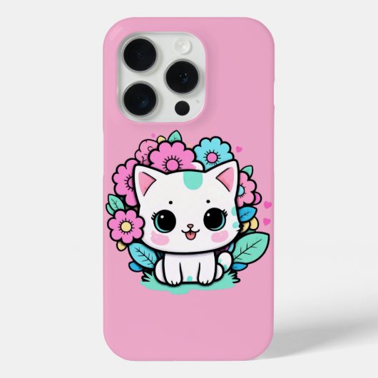 Kawaii Cat Floral iPhone 16 Pro Max Hoesje 2025 (Achterkant)