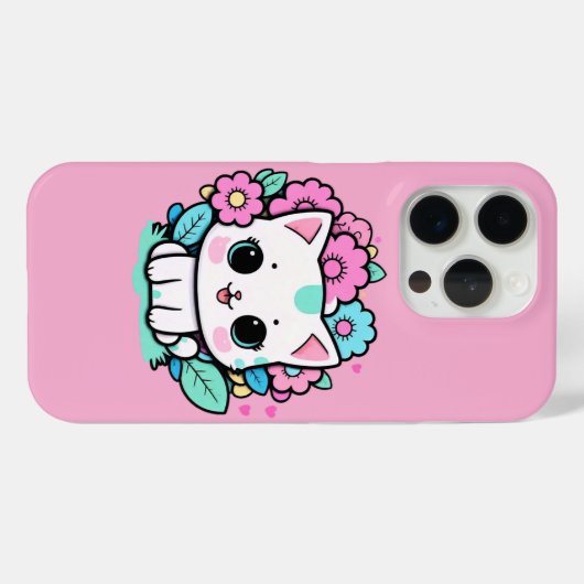 Kawaii Cat Floral iPhone 16 Pro Max Hoesje 2025 (Achterkant (horizontaal))