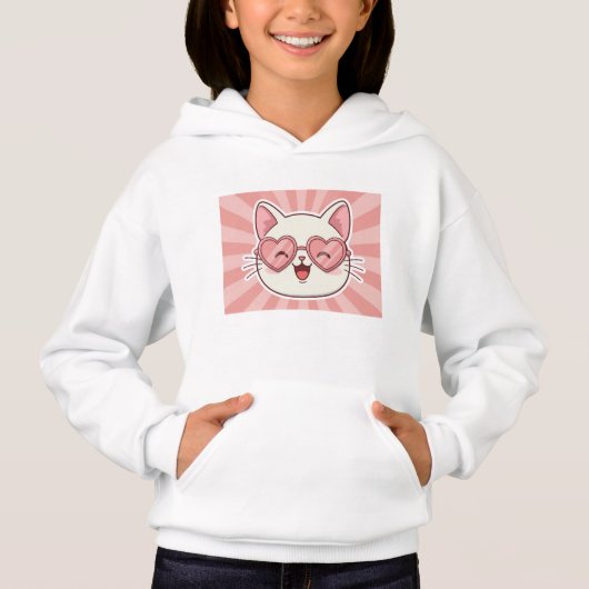 Kawaii Cat Hoodie - Stay Cool! 😎💖 (Voorkant)