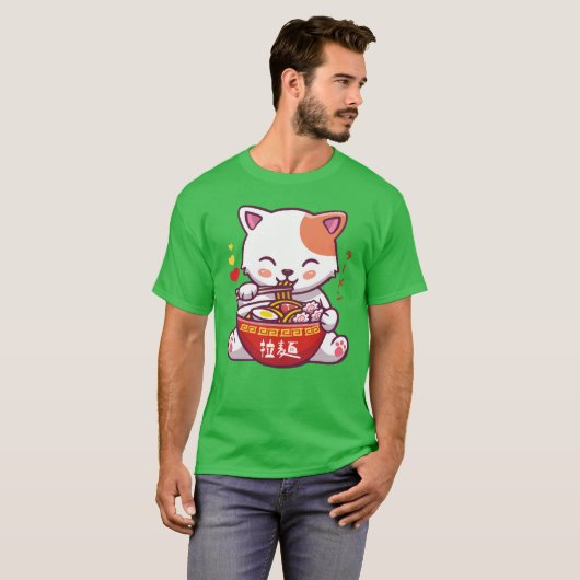 Kawaii Cat houdt van Ramen | Ramen van Kat van die T-shirt (Voorkant volledig)