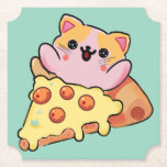 Kawaii Cat Hugging Pepperoni Pizza Cartoon Kartonnen Onderzetters<br><div class="desc">cute cat,  art , pizza lover gift kawaii food funny kitten cartoon pepperoni pizza slice food humor cat mom gift anime style animal happy vibes food art</div>