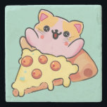 Kawaii Cat Hugging Pepperoni Pizza Cartoon Stenen Onderzetter<br><div class="desc">cute cat,  art , pizza lover gift kawaii food funny kitten cartoon pepperoni pizza slice food humor cat mom gift anime style animal happy vibes food art</div>